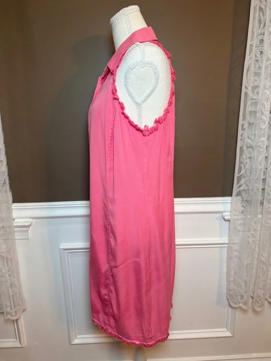 Maven West Pink Fringe Button Front Dress Sleeveless M - Picture 3 of 11